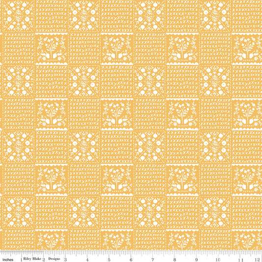 Happy Fall Days Vintage Squares Gold Yardage for RBD - C16343 GOLD- PRICE PER 1/2 YARD