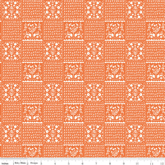 Happy Fall Days Vintage Squares Orange Yardage for RBD - C16343 ORANGE - PRICE PER 1/2 YARD