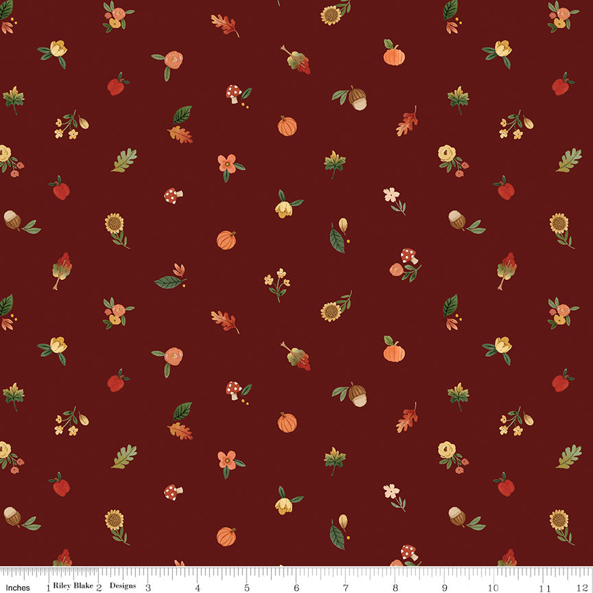 Happy Fall Days Fall Things Maroon Yardage for RBD - C16345 MAROON - PRICE PER 1/2 YARD