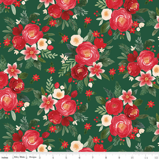 Charming Christmas Main Green Yardage for RBD - C16350 GREEN - PRICE PER 1/2 YARD