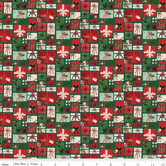 Charming Christmas Pretty Presents Green Yardage for RBD - C16352 GREEN - PRICE PER 1/2 YARD