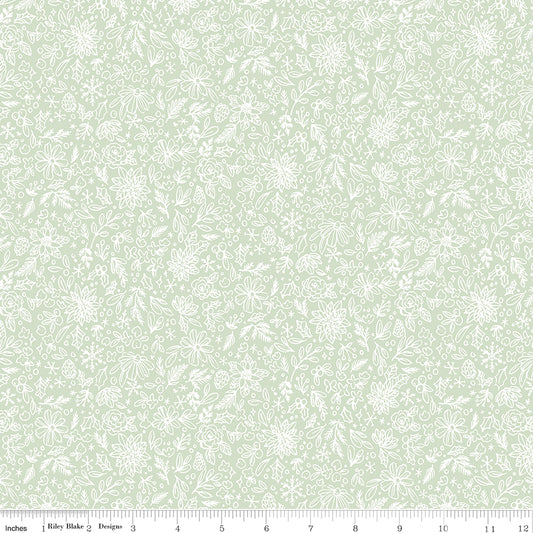 Charming Christmas Floral Outline Mint Yardage for RBD - C16354 MINT - PRICE PER 1/2 YARD