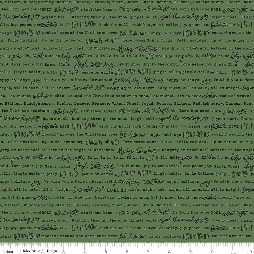 Charming Christmas Words Green Yardage for RBD - C16357 GREEN - PRICE PER 1/2 YARD