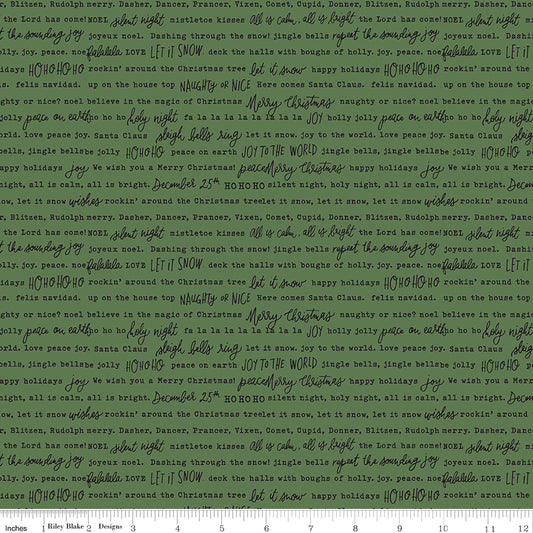 Charming Christmas Words Green Yardage for RBD - C16357 GREEN - PRICE PER 1/2 YARD