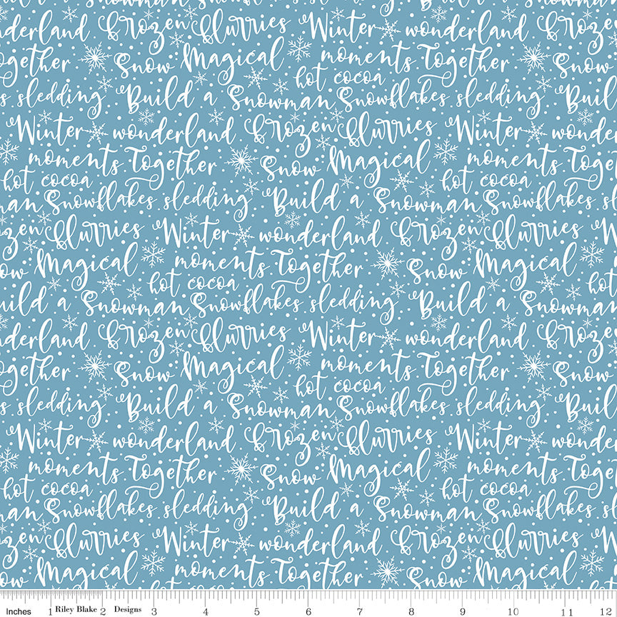 Winter Magic Winter Words Blue Yardage for RBD - C16363 BLUE - PRICE PER 1/2 YARD