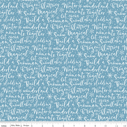 Winter Magic Winter Words Blue Yardage for RBD - C16363 BLUE - PRICE PER 1/2 YARD