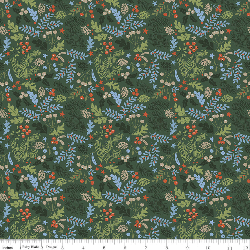 Santa's Tree Farm Berries & Boughs Forest Yardage for RBD - C16452 FOREST - PRICE PER 1/2 YARD