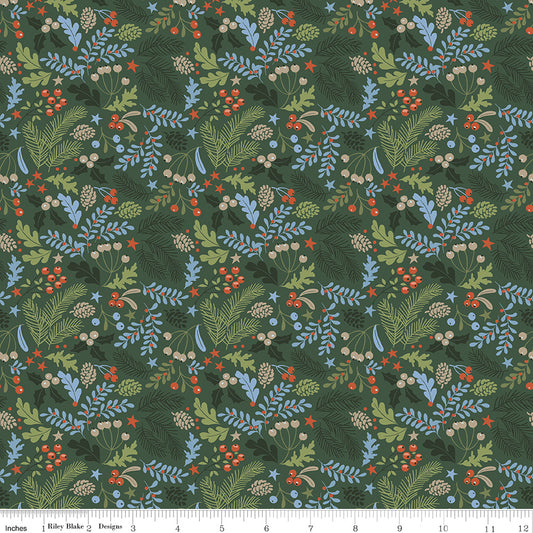 Santa's Tree Farm Berries & Boughs Forest Yardage for RBD - C16452 FOREST - PRICE PER 1/2 YARD