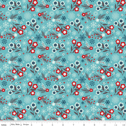 A Perfect Winter Flower Blue Yardage for Riley Blake Designs-C17991-BLUE- PRICE PER 1/2 YARD