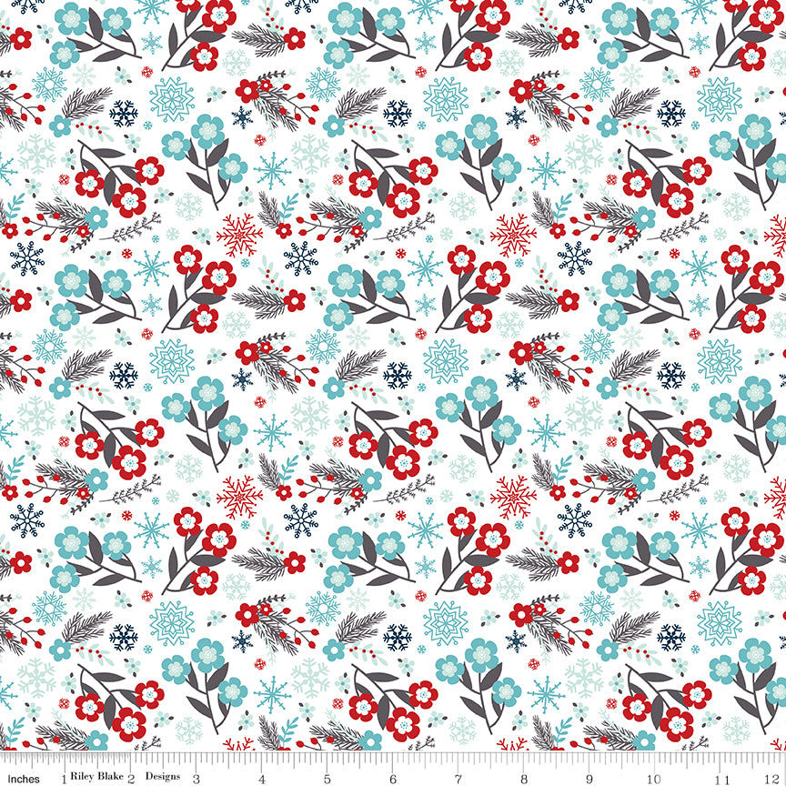 A Perfect Winter Flower White Yardage for Riley Blake Designs-C17991-WHITE- PRICE PER 1/2 YARD