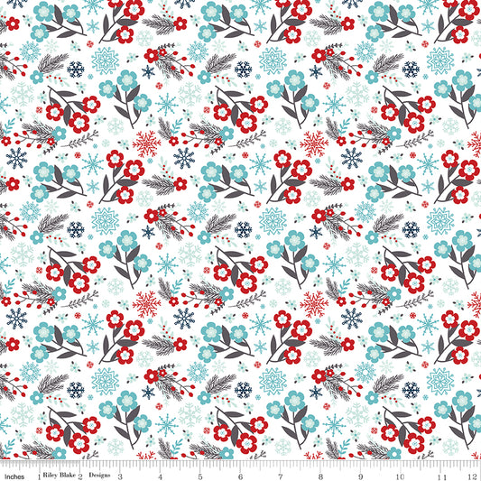 A Perfect Winter Flower White Yardage for Riley Blake Designs-C17991-WHITE- PRICE PER 1/2 YARD