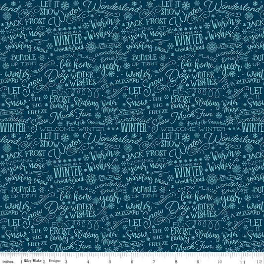 A Perfect Winter Text Navy Yardage for Riley Blake Designs-C17993-NAVY- PRICE PER 1/2 YARD