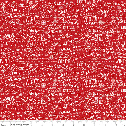 A Perfect Winter Text Red Yardage for Riley Blake Designs-C17993-RED- PRICE PER 1/2 YARD