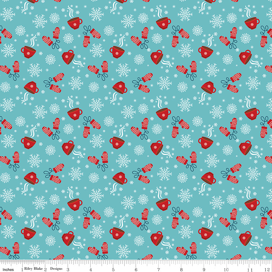 A Perfect Winter Cocoa Blue Yardage for Riley Blake Designs-C17994-BLUE- PRICE PER 1/2 YARD