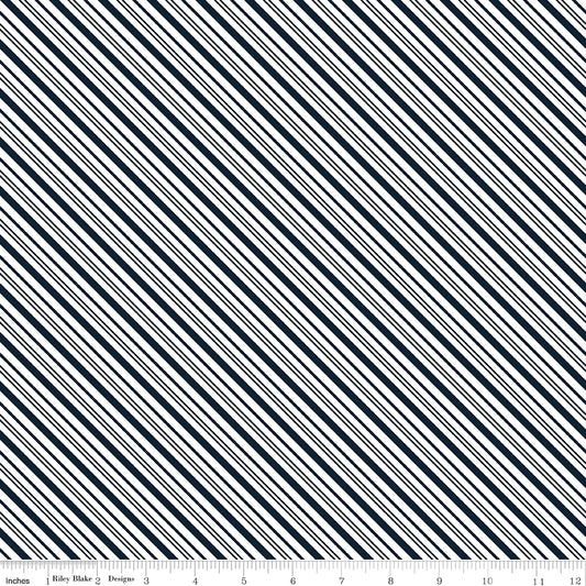 A Perfect Winter Stripes Navy Yardage for Riley Blake Designs-C17995-NAVY- PRICE PER 1/2 YARD
