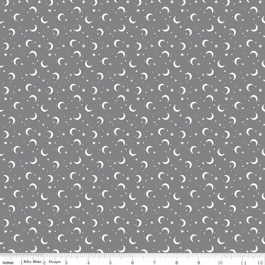 Frank and Friends Moon & Stars Gray Yardage by My Mind’s Eye for RBD C17477-GRAY- PRICE PER 1/2 YARD