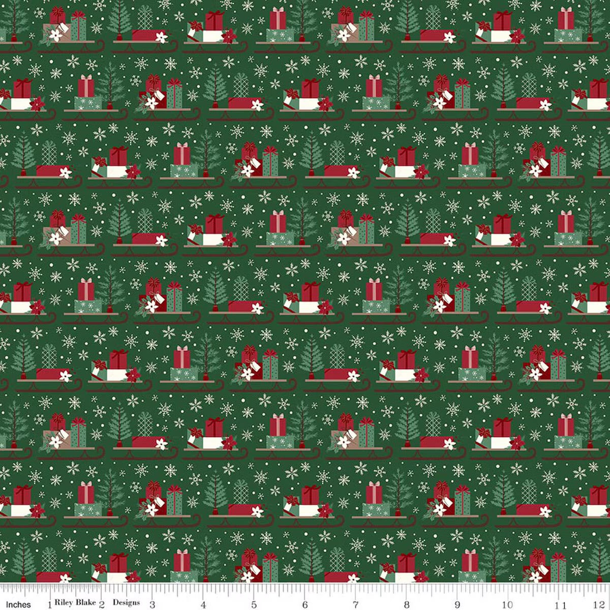 Christmas Time Sleds Forest Yardage by Dani Mogstad for RBD-C17822-FOREST- PRICE PER 1/2 YARD
