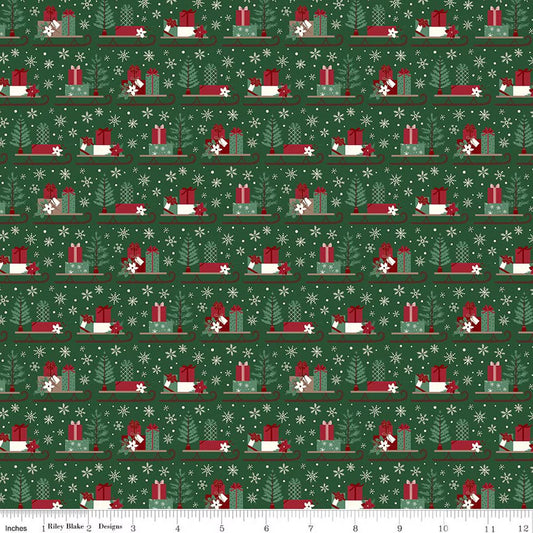 Christmas Time Sleds Forest Yardage by Dani Mogstad for RBD-C17822-FOREST- PRICE PER 1/2 YARD