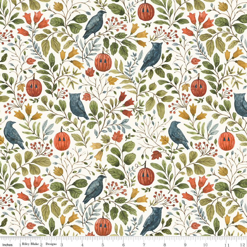 Trick or Treat Foliage Cream Yardage for RBD - CD15961 CREAM - PRICE PER 1/2 YARD