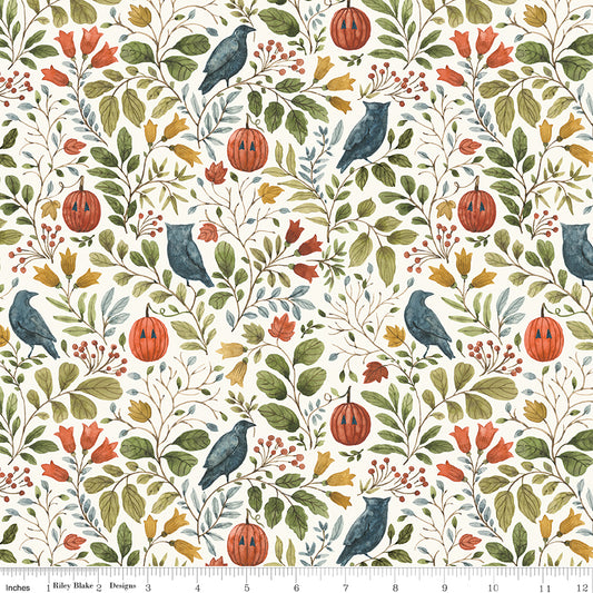 Trick or Treat Foliage Cream Yardage for RBD - CD15961 CREAM - PRICE PER 1/2 YARD