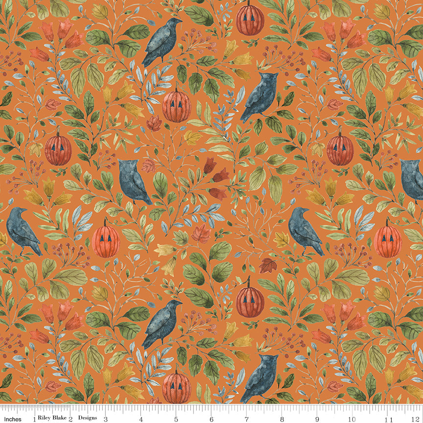Trick or Treat Foliage Orange Yardage for RBD - CD15961 ORANGE - PRICE PER 1/2 YARD