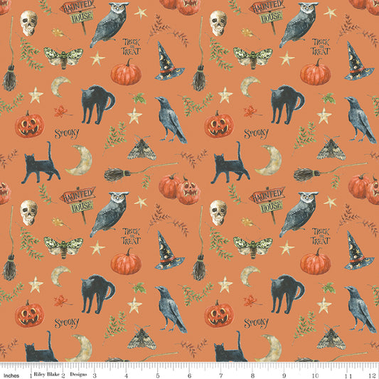 Trick or Treat Spooky Orange Yardage for RBD - CD15962 ORANGE - PRICE PER 1/2 YARD