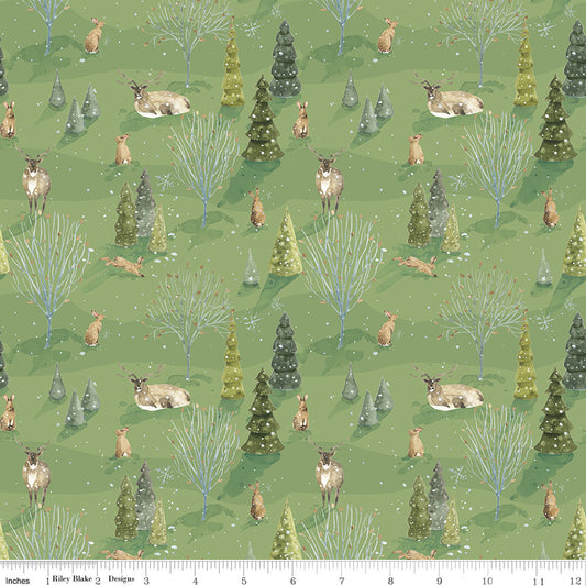 Santa's Tree Farm Woodland Green Yardage for RBD - CD16451 GREEN - PRICE PER 1/2 YARD