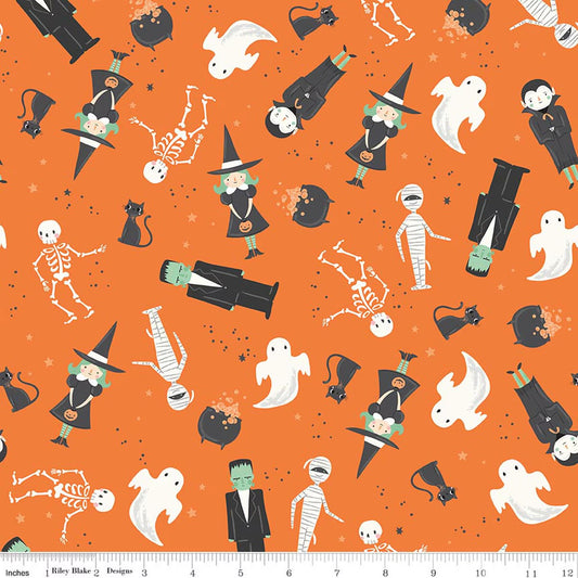 Frank and Friends Main Orange Yardage by My Mind’s Eye for RBD C17470-ORANGE- PRICE PER 1/2 YARD