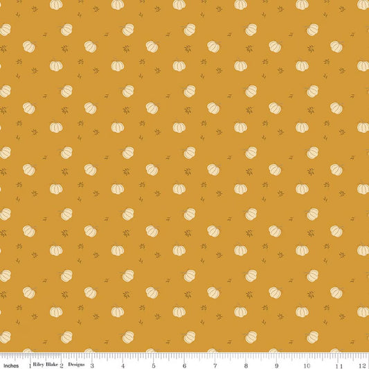 Bountiful Pumpkins Gold Yardage by Sand Gervais for RBD-C17864-GOLD- PRICE PER 1/2 YARD