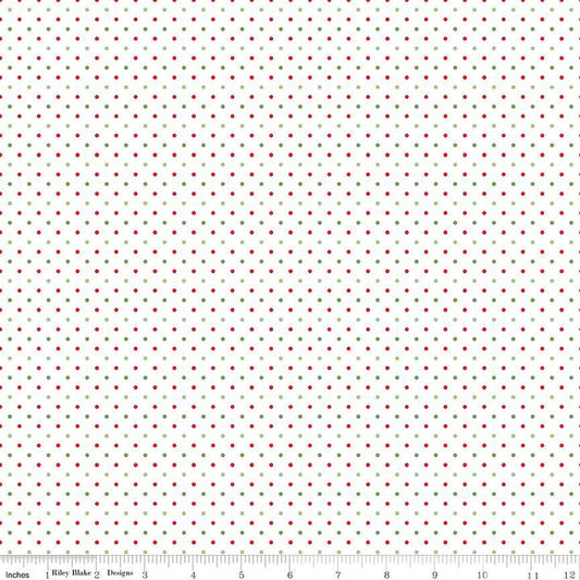 Swiss Dot Christmas on White Yardage for RBD C660-CHRISTMAS - PRICE PER 1/2 YARD