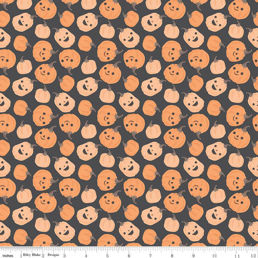Frank and Friends Pumpkins Charcoal Yardage by My Mind’s Eye for RBD C17472-CHARCOAL- PRICE PER 1/2 YARD