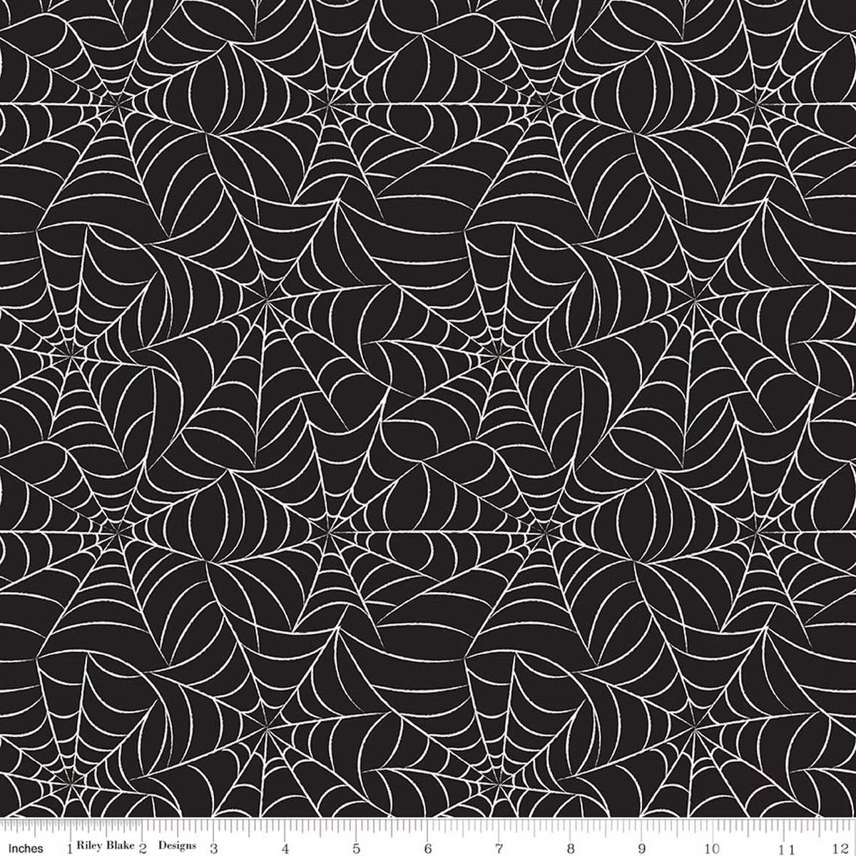 Frank and Friends Webs Black Glow In The Dark Yardage by My Mind’s Eye for RBD GC17474-BLACK- PRICE PER 1/2 YARD
