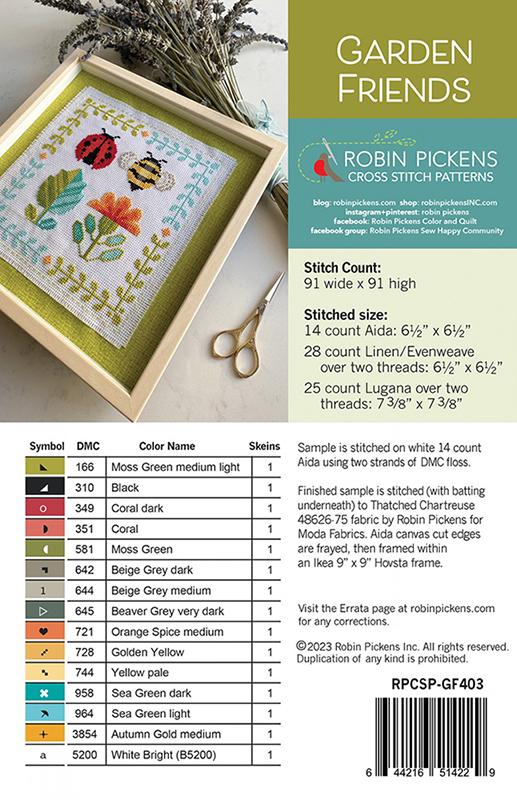 Garden Friends Cross Stitch Pattern by Robin Pickens - RPCSP GF 403 ...