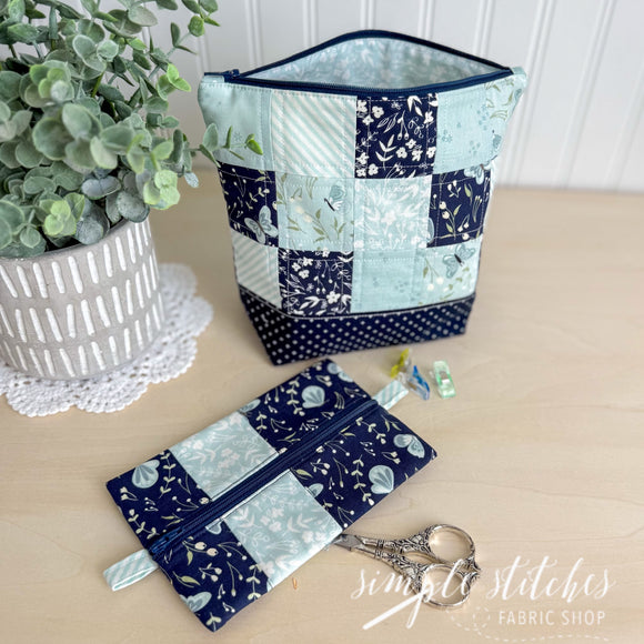 Navy Butterfly Patchwork Project Bag Set - made by Meg