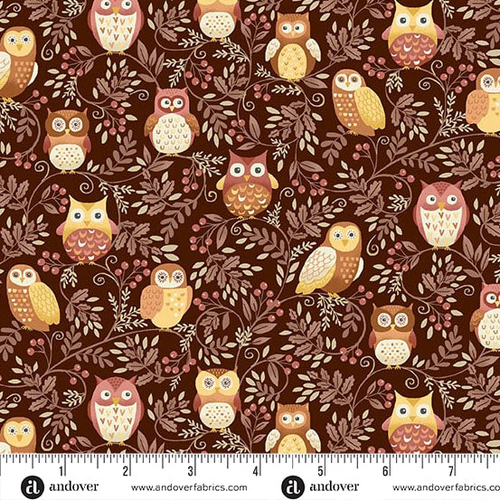 Hello Autumn Twilight Owls Brown Yardage for Andover - MU-099-V - PRICE PER 1/2 YARD