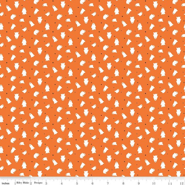 Seasonal Basics Ghosts Orange Ydg by Christopher Thompson for RBD C772-ORANGE - PRICE PER 1/2 YARD