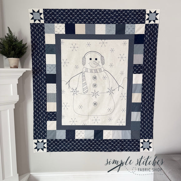 Snowman Gathering Quilt - Light Blue Border