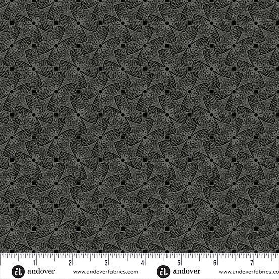Nightfall Whirly Gig Black Yardage for Andover - A-10209-C- PRICE PER 1/2 YARD