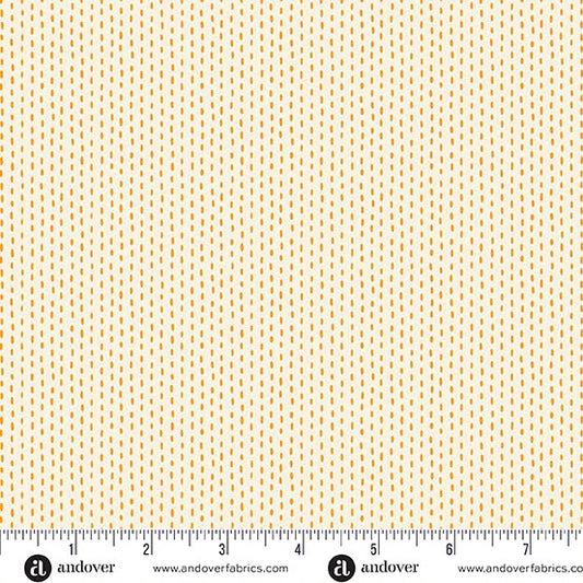 Nightfall Stitch Line Cream Orange Yardage for Andover - A-10208-LO- PRICE PER 1/2 YARD
