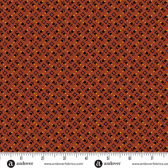Nightfall Bud Diamond Orange Yardage for Andover - A-10207-O- PRICE PER 1/2 YARD