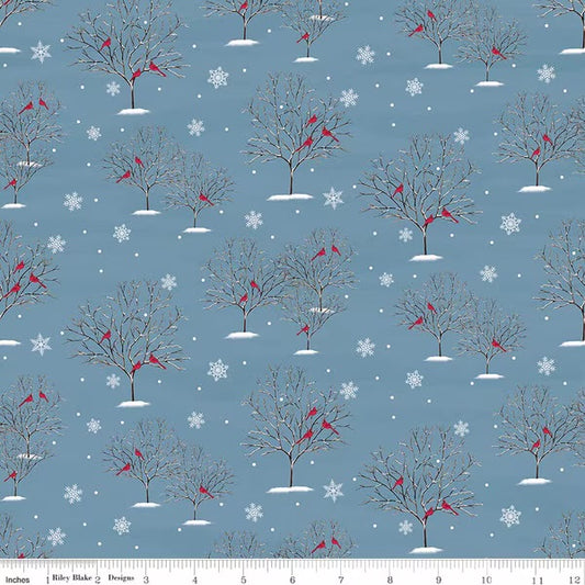 Covered Bridges in Winter Trees Snow Yardage for Riley Blake Designs-C18001-BLUE - PRICE PER 1/2 YARD
