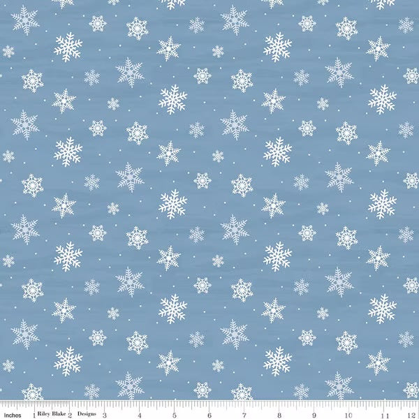 Covered Bridges in Winter Trees Snowflakes Blue Yardage for Riley Blake Designs-C18002-BLUE - PRICE PER 1/2 YARD