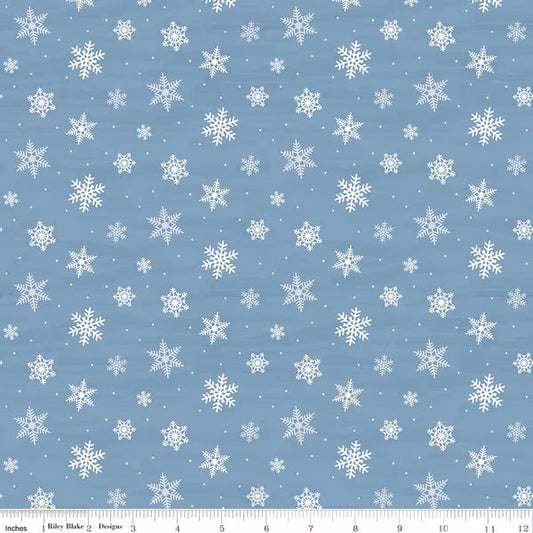 Covered Bridges in Winter Trees Snowflakes Blue Yardage for Riley Blake Designs-C18002-BLUE - PRICE PER 1/2 YARD