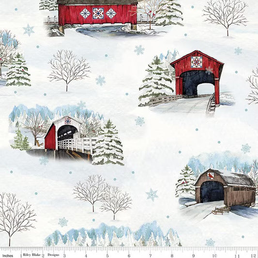 Covered Bridges in Winter Main Snow Yardage for Riley Blake Designs-C18000-SNOW - PRICE PER 1/2 YARD