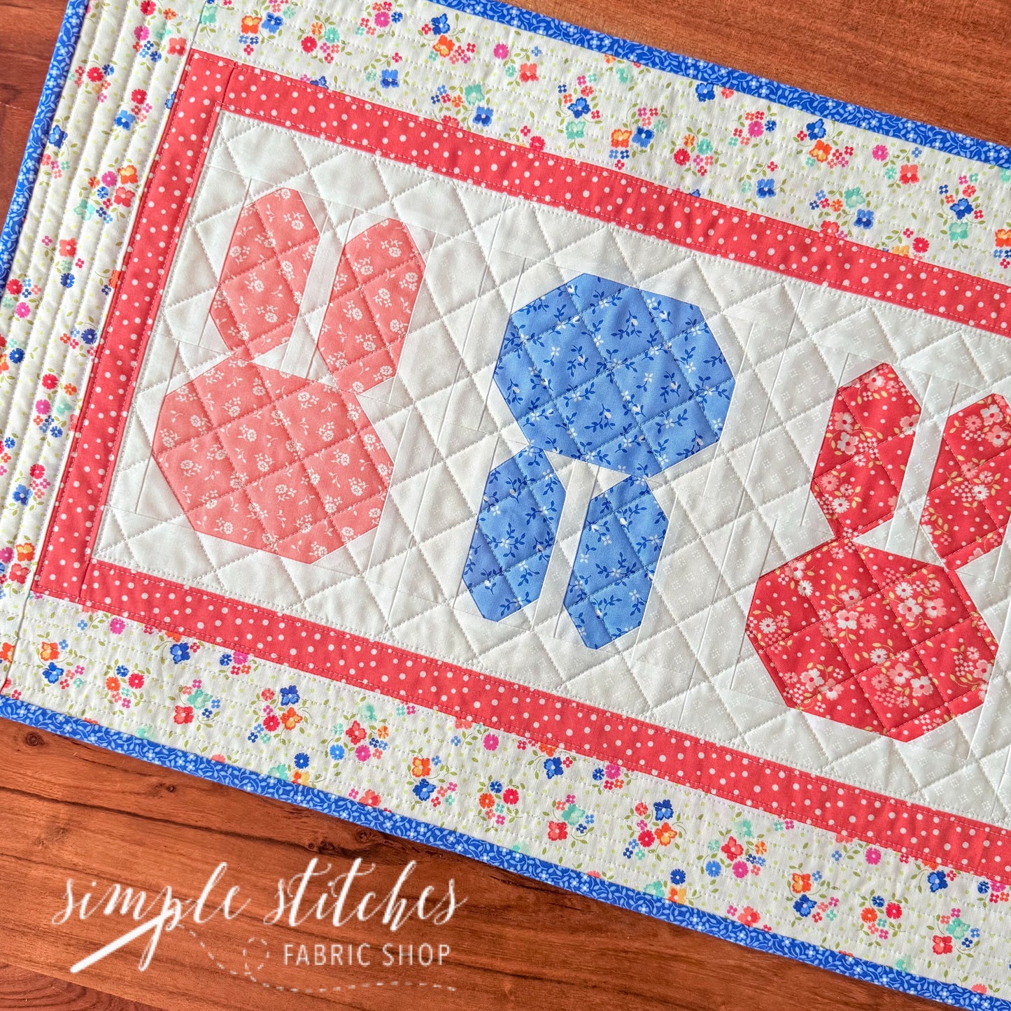 Bunny Ear Boulevard Runner - Blue Small Floral Backing