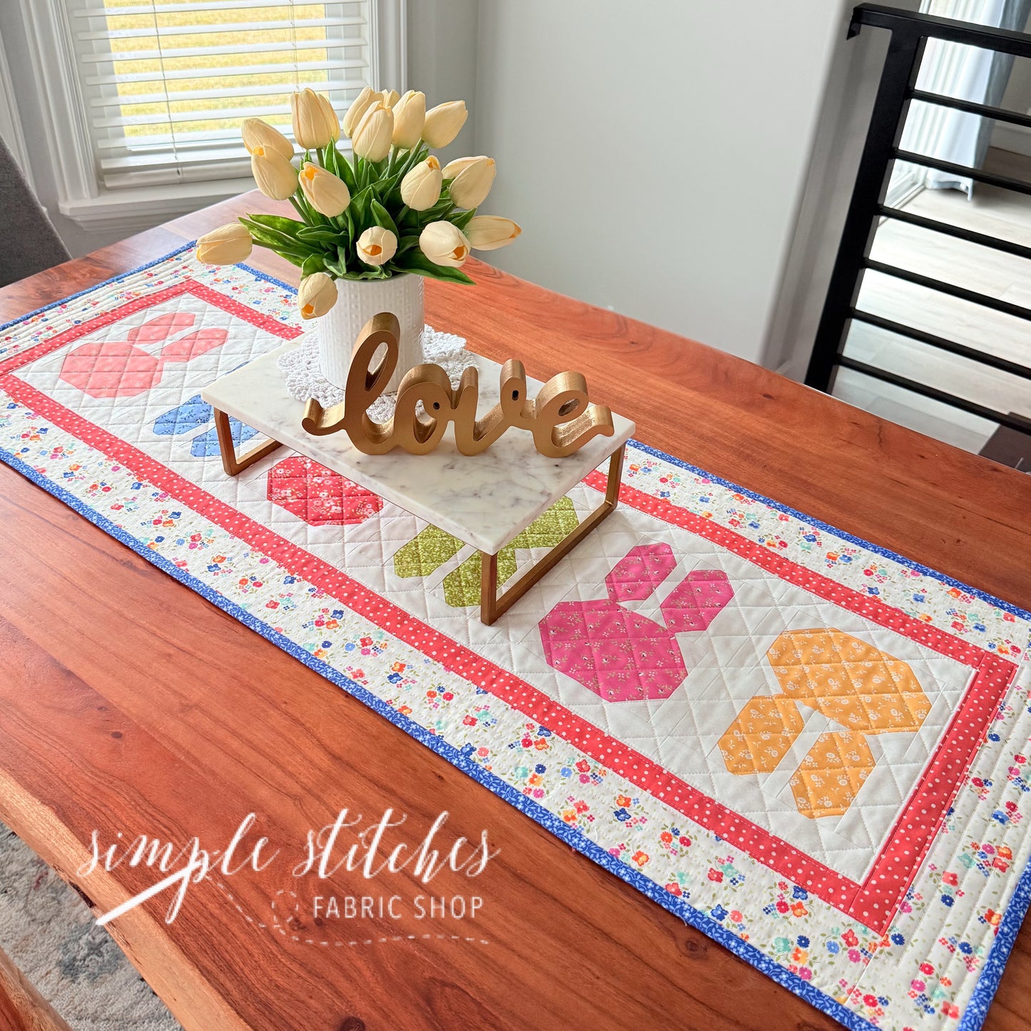 Bunny Ear Boulevard Runner - Blue Small Floral Backing