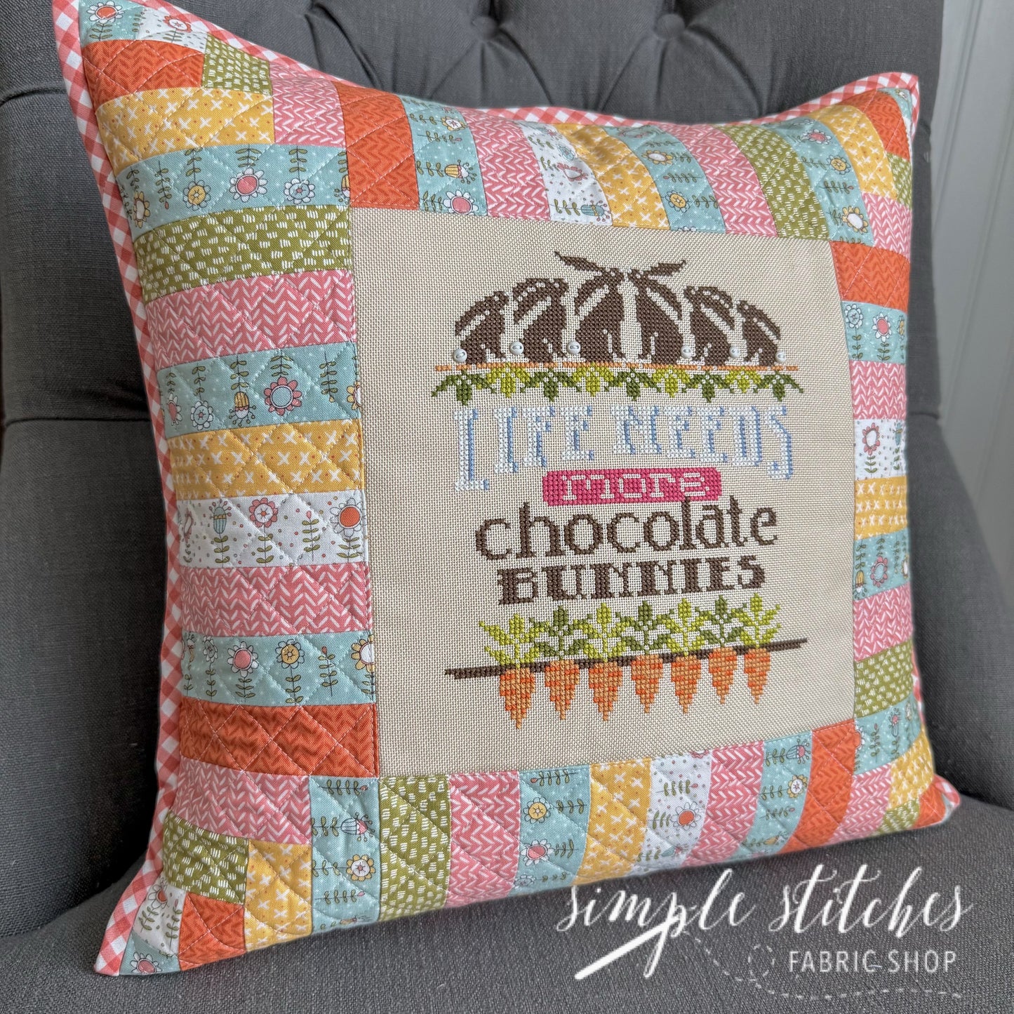 More Chocolate Bunnies Cross Stitch Pillow Kit