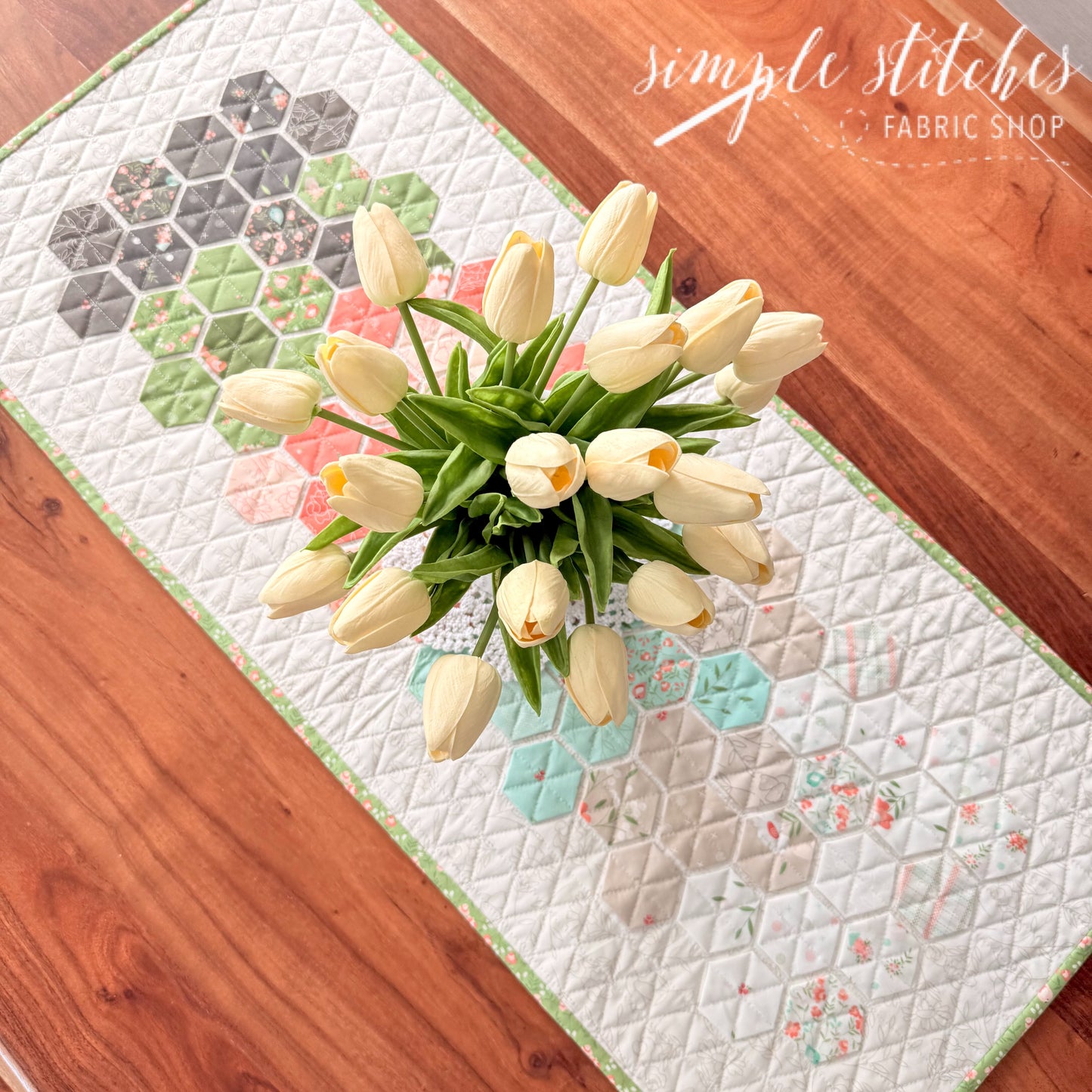 Abloom Hexie Runner Kit - Tan Floral Backing