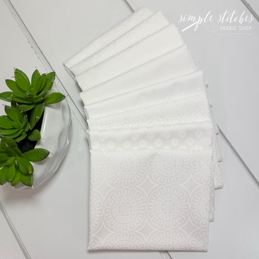 White on White Simple Bundle (8) Fat Quarter bundle from different Collections