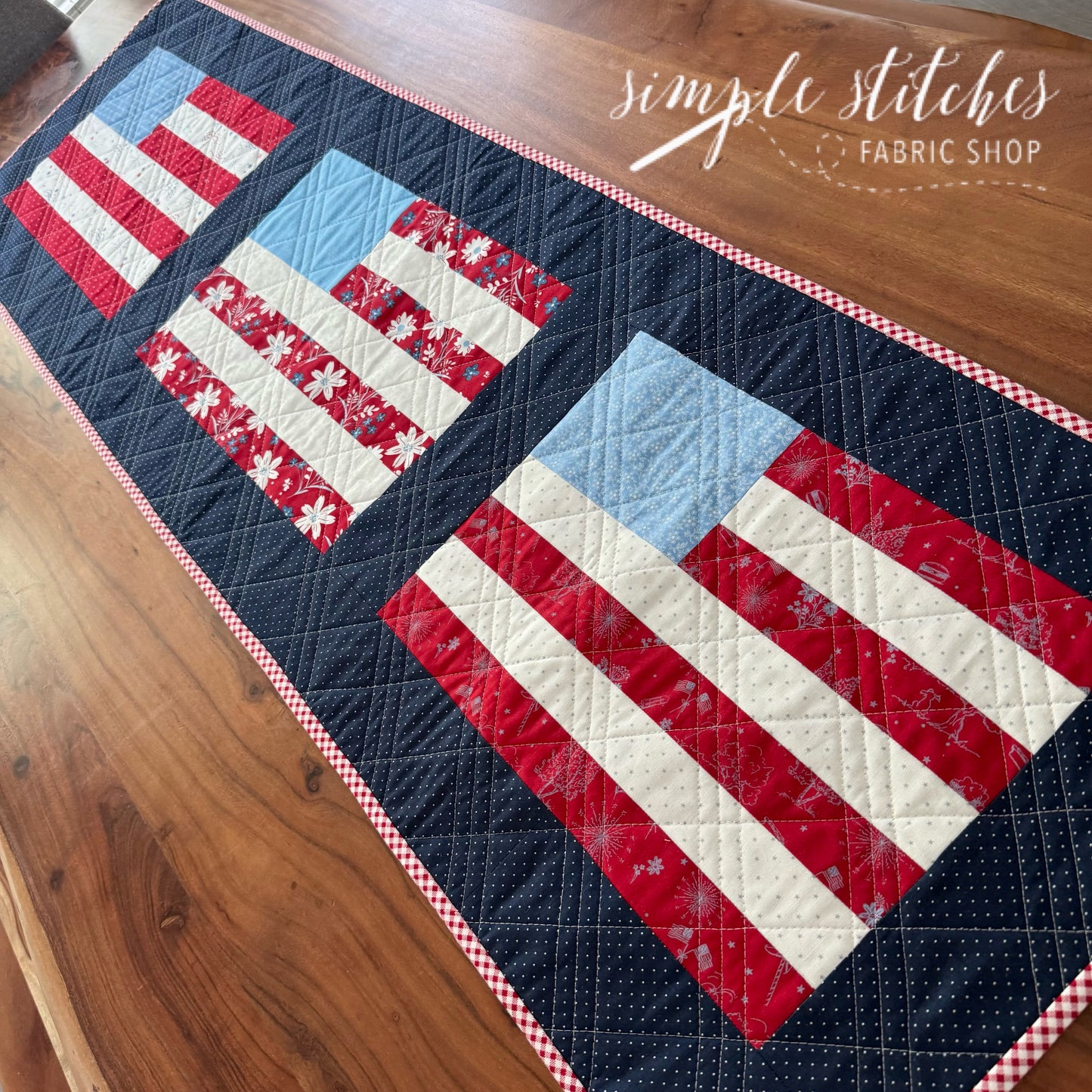 Stars and Stripes Table Runner Kit - Floral Backing